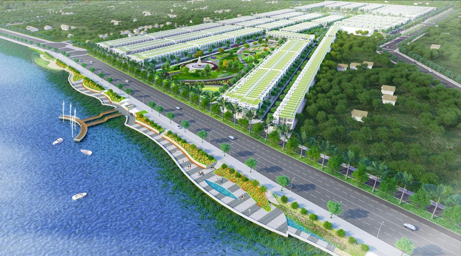 Phối cảnh một dự án bất động sản nằm sát đường quốc lộ ven sông